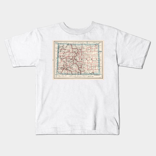 Colorado Counties Map (1893) Kids T-Shirt by Bravuramedia